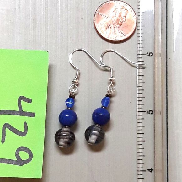 Artisan earrings 429# NEW bohemian Blue earrings cobalt Czech earrings glass e - Picture 5 of 5